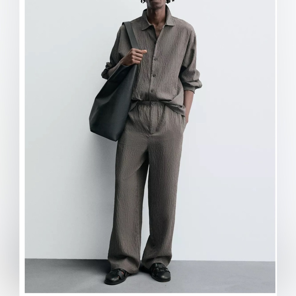 WRINKLED EFFECT STRIPED FLOWY PANTS